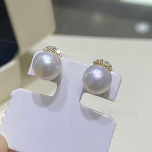 S925 Sterling <b>Silver</b> Eyelash Design Pearl Stud <b>Earrings</b>, 10-11mm Round Pearl, Strong Pink Overtone, Minor Blemish - Product Image 1