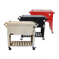 Chariot de transport portable 3-en-1 pour extérieur, petit glacière-réfrigérateur, table de rangement en plastique et métal avec quatre roues