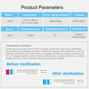 Penjualan langsung pabrik dari strip indikator kimia <span class=keywords><strong>EO</strong></span> medis sekali pakai steril 15x100mm perubahan warna merah biru 3 tahun umur simpan - Product Image 3