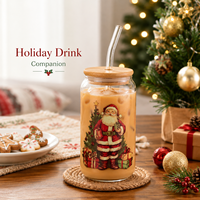 YUANHE Tasse à café en verre borosilicate de Noël avec couvercle en bambou et paille, compatible lave-vaisselle et micro-ondes, réutilisable, grande capacité, moderne, pour jus