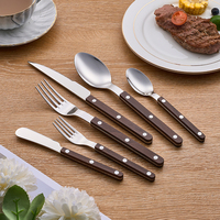 Ensemble de couverts réutilisables en acier inoxydable 18/10 poli miroir, style européen moderne, couteau à steak argenté avec manche à rivets en plastique