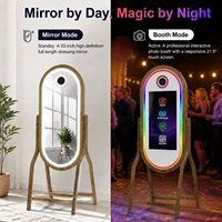 Machine de photomaton numérique ovale à écran tactile en bois, miroir magique instantané, photomaton rétro DSLR