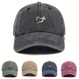 Unisex Distressed Cotton Baseball <b>Cap</b> New Washed Love Embroidered Animal Print Street Style Sporty Dobby Design <b>Flat</b> Common - Product Image 3