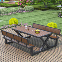 Ensemble de table de bar murale moderne pour patio extérieur 1215 en bois composite, long et étroit, anti-corrosion, en fer forgé
