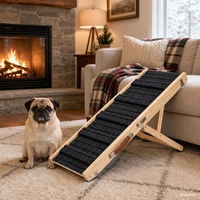 Faltbare Hunderampe mit Rutschfester Teppichoberfläche, Robustem Holzrahmen und Verstellbarer Höhe für Kleine Hunde mit Kurzen Beinen, Mops, Sofa und Bett