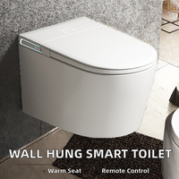 WC intelligent suspendu mural allongé avec télécommande, siège chauffant, réservoir intégré, siphon en S, réservoir dissimulé pour petits espaces