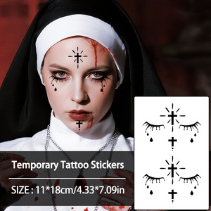 Halloween tatuaggi temporanei adesivi Halloween Gothic suora di ispirazione occhi piangenti con croci tatuaggio impermeabile per il braccio del viso - Product Image 1