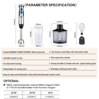 Mixeur Plongeant Électrique Portable 4-en-1 Puissant pour Cuisine Commerciale et Hôtelière, Hachoir Programmable, Utilisation Extérieure