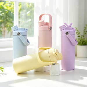 Custom Logo Vacuum Water Bottle 18oz Stainless Steel Insulated <b>Flask</b> <b>with</b> Dual Function <b>Straw</b> & Chug Lid - Product Image 1