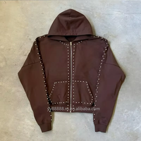 Sudadera con capucha OEM unisex de algodón con pedrería, estilo boxy, corta, con cremallera, para deporte y gimnasio, lisa, de alta calidad, personalizable, de fábrica.