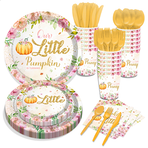 MM255 decorazioni per feste di zucca autunnale la nostra piccola zucca sta trasformando le stoviglie per le forniture di compleanno del bambino - Product Image 1