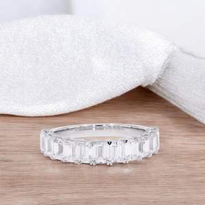 KEEVA JEWELS 2.20Ct Emerald Shape Prong Set Moissanite <b>Wedding</b> <b>Band</b> for Women Gold Plated Sterling <b>Silver</b> Handcrafted in the USA - Product Image 6