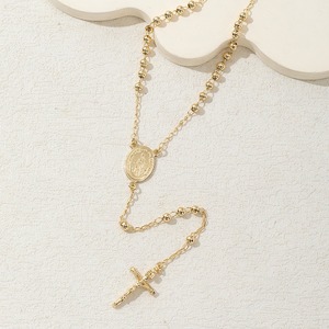 Ingrosso religioso lungo <span class=keywords><strong>preghiera</strong></span> 4mm di rame 18k placcato oro vergine maria ciondolo croce catolico rosario collana per le donne - Product Image 6