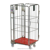 Chariot industriel pliable en treillis métallique Q235 à 4 côtés fermés, capacité 500 kg, pour stockage en entrepôt