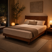 Cama de Plataforma de Madera Maciza de Nogal Estilo Francés Natural Moderno, Estructura de Cama Minimalista de Mediados de Siglo con Diseño Flotante