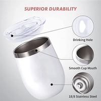 Gobelet à vin réutilisable en acier inoxydable de 12 oz en forme d'œuf avec couvercles, logo personnalisé