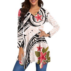 Nueva llegada blusas personalizadas de manga larga para mujer <span class=keywords><strong>falda</strong></span> superior <span class=keywords><strong>con</strong></span> cuello en V irregular estilo Vintage Hawaiano moda Casual para el verano - Product Image 2