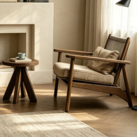 Fauteuil en bois massif avec dossier en corde tressée, chaise d'appoint avec coussin, fauteuil lounge moderne pour salon, hôtel, balcon