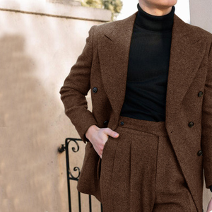 Giacche da sposa da <span class=keywords><strong>uomo</strong></span> a spina di pesce abito da <span class=keywords><strong>uomo</strong></span> 2 pezzi completo completo da <span class=keywords><strong>uomo</strong></span> elegante abito Slim Fit Tweed - Product Image 4