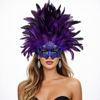 Demi-masque en plumes réglable pour cosplay, plumes légères (thème anime/fantasy), fête à thème vintage, élégant et mystérieux