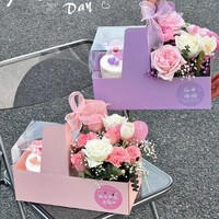 Coffret Cadeau Gâteau Fleur Fête des Mères Boîte à Fleurs Portable Transparente 4 Pouces Boîte à Desserts Saint-Valentin Vente en Gros