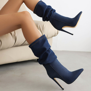 New Popular British Style Autumn and Winter Stiletto Heel Denim Women's <b>Boots</b> - Product Image 5