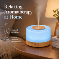 Diffuseur d'arômes en bois grainé sans BPA de 500 ml, humidificateur d'huiles essentielles, LED 7 couleurs, arrêt automatique, minuterie 1H/3H/6H, 28H intermittent