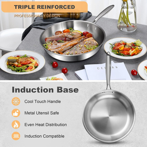 Wok en acier inoxydable tri-couches entièrement recouvert avec couvercle, sans revêtement, compatible induction, poêle à frire, passe au four, sans PTFE ni PFOA - Product Image 6