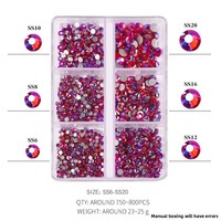 Strass en verre à fond plat pour nail art, couleurs assorties champagne, 6 boîtes, effet flash, simple, pour DIY, bijoux et nail art