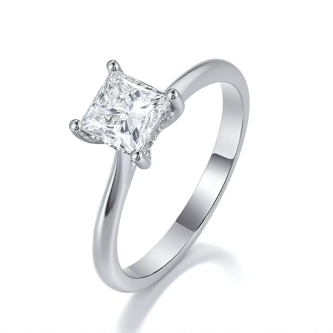 Zuanyang Wholesale VVS Diamond 10K 14K 18K Solid Gold 0Engagement Rings Princess Cut Lab Grown Diamond Solitaire Wedding Ring