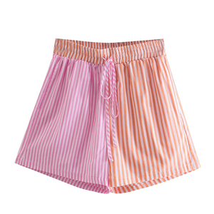 KAR&OT ZA 2025 Women's Spring Eco-Friendly Breathable Vintage Loose Board Shorts Striped Elastic High Waist - Product Image 1