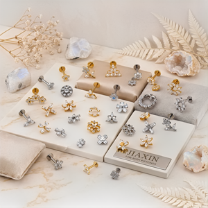 Pendientes de Titanio Grado Implante ASTM F136 JIAXIN con Zirconia y Baño de Oro de 18K, Roscados Internamente, para Labret, Hélix, Tragus, Labio, para Bodas y Uso Corporal - Product Image 2