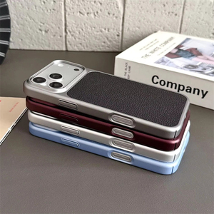 เคสลายหนังลิ้นจี่เคลือบโลหะสำหรับ iPhone 18 17 16 15 14 13 Pro Max ด้านข้างชุบเคลือบป้องกันแรงกระแทก - Product Image 2