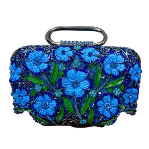 Glossy Enameled Floral Women Evening Bag Shimmering Crystal Clutch <b>Purse</b> Top Handle Clutch Bags with Detachable Chain - Product Image 1