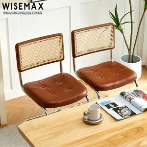 WISEMAX FURNITURE Modern home furniture S shape metal frame rattan backrest PU leather seat dining chair for dining room