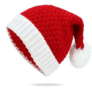 Toptan Santa noel bere üreticisi özel logo ile bere şapkalar kış örme Faux kürk topu Pom Pom