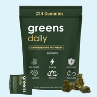 Gummies de nutrition complète Greens Daily, 224 unités, à base de plantes, sans gluten, sans OGM, sachets individuels, complément alimentaire