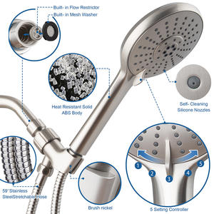 Juego de cabezal de ducha de cinco funciones con manguera de 59 pulgadas, níquel cepillado, boquillas autolimpiantes, masaje y rociador de lluvia - Product Image 1