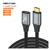 Cable de Extensión USB-C Macho a Hembra OEM/ODM de 240W, USB 3.2, para Disco Duro, Proyección de Pantalla 4K, Cable de Datos