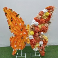 Arche de Qualité Supérieure Moderne avec Ailes de Papillon Rose et Roses en Soie, Support de Toile de Fond Florale pour Décoration de Mariage et de Fête
