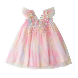 Vestido de Princesa para Bebé con Mangas Voladoras de Malla y Alas de Mariposa Arcoíris, Venta al por Mayor, Verano 2026, 0-12 Meses - Product Image 1
