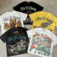 T-shirt Hip Hop Vintage en Gros, Col Rond, Délavé à l'Acide, Coton Lourd 100%, Impression DTG, Coupe Classique, Longueur Standard, Motif Graphique