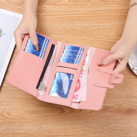 Dompet Wanita Lipat Tiga Motif Benang PVC Multifungsi, Kantong Kartu, Kantong Koin, Model Buckle, Portabel, Motif Huruf, Laris Manis