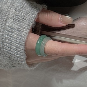 African Emerald <b>Ring</b> Simple Cool Design New Chinese Style Stackable <b>Plain</b> <b>Ring</b> Loach Back Jewelry Set - Product Image 2