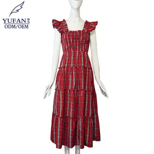 YuFan personalizado primavera y verano nueva moda mujer volante sin mangas estampado Wrap Midi vestido Casual