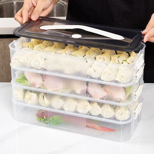 Organizador multicapa para refrigerador de cocina, contenedor de almacenamiento de dumplings, embalaje congelado, pastelería, dumplings, caja de huevos de plástico con asa - Product Image 5