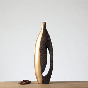 Groothandel goedkope prijs luxe stijl huisdecoratie gouden hars ambachtelijke interieur accessoires vaas hoge vloer vazen voor huisdecoratie - Product Image 2