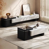 Ensemble Table Basse et Meuble TV en Pierre Technologique Luxe Léger, Style Moderne Rétractable pour Petits Salons, Nouveau Modèle 2026