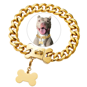 32mm Stainless Steel Chunky Dog Cuban Chain Plated 18k Silver Gold Solid Pet <b>Collar</b> and Leash High Quality Dog Chain <b>Collar</b> - Product Image 1