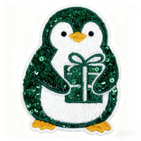 Patchs thermocollants personnalisés en sequins 3D brodés sur mesure avec logo, motif pingouin et forme florale pour chapeaux et accessoires vestimentaires DIY